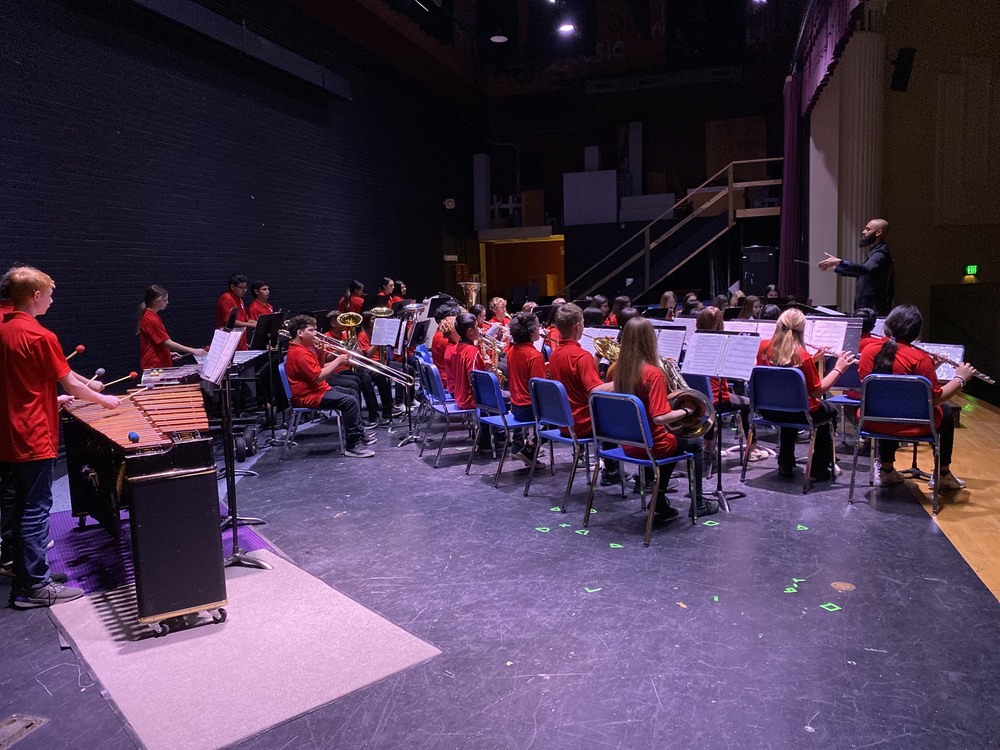 Junior high band members playing at contest