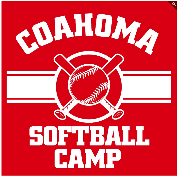 Softball camp logo featuring a softball and bat