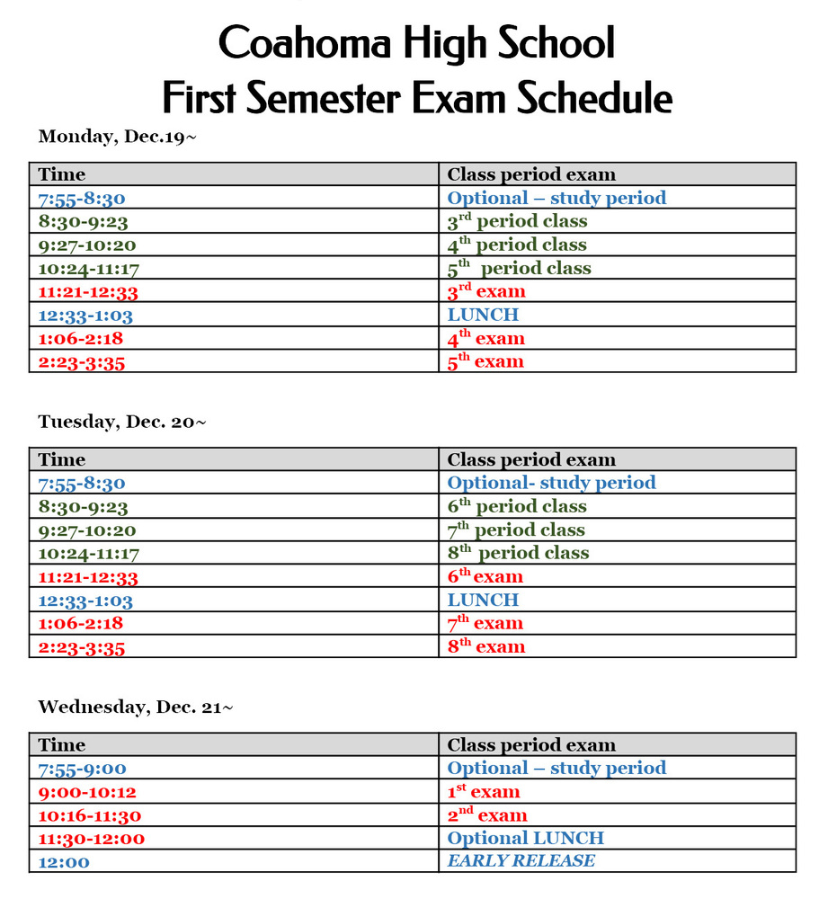 photo of test schedule